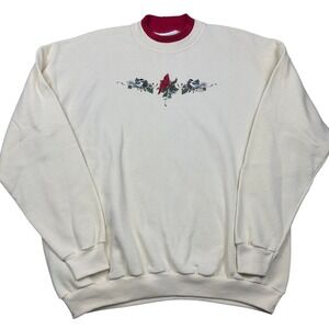 Grannycore Sweater Crewneck Sweatshirt Cream Bird Embroidery Long Sleeve Dunner